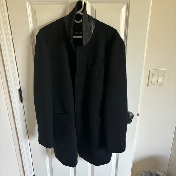 Express Men's Black Wool Coat - Picture 2 of 7